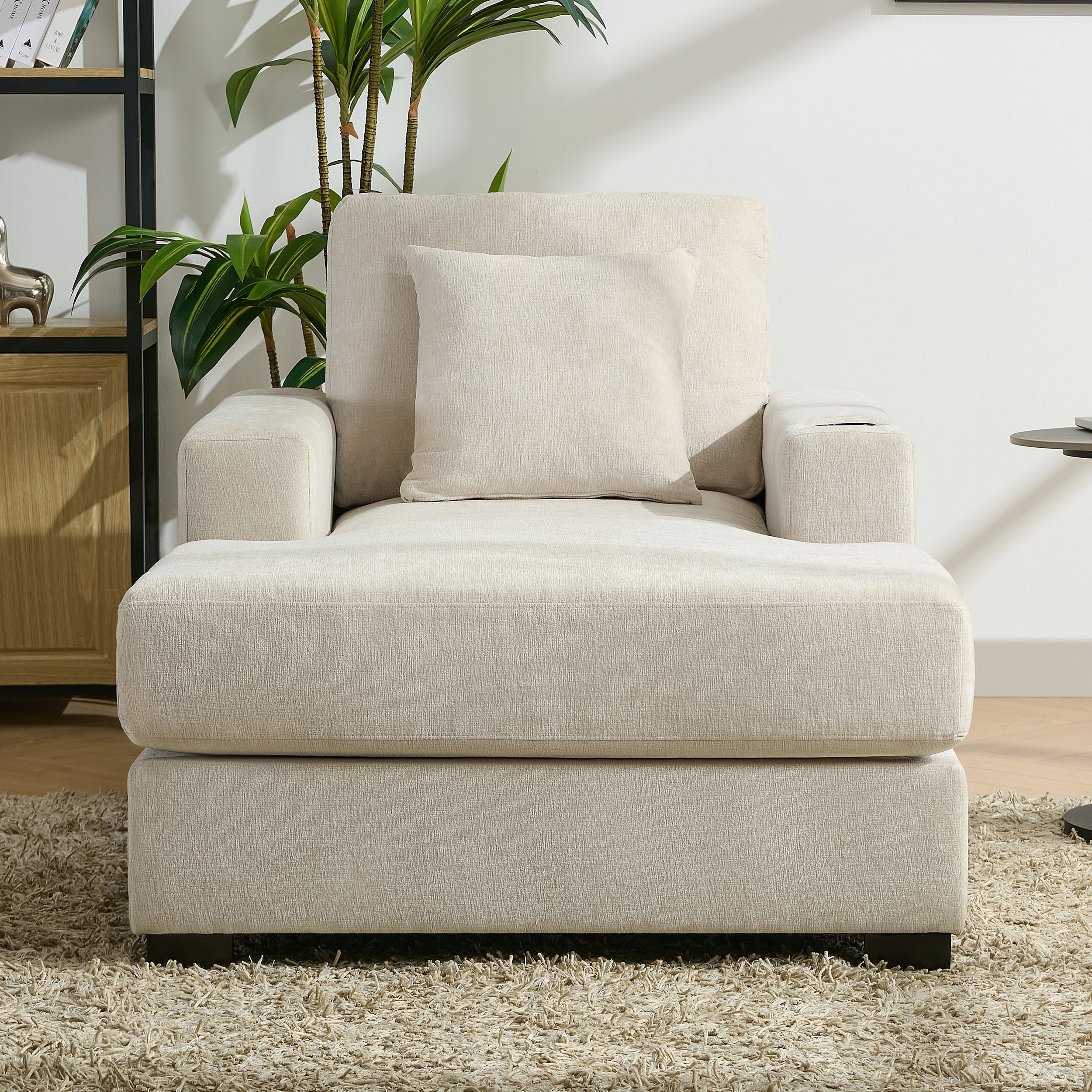 Oversized Chenille Chaise Lounger (Cream)