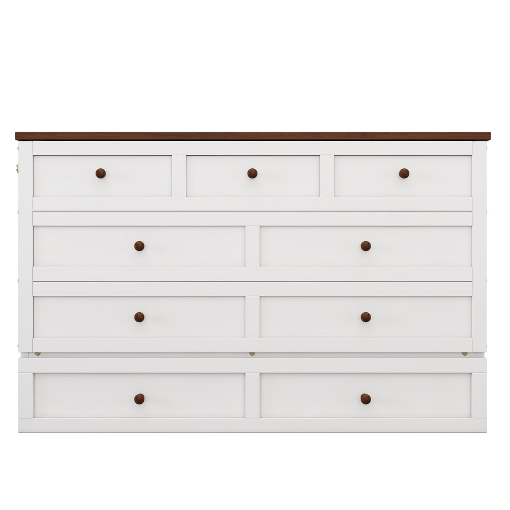 Solid Pine Murphy Bed Chest with Charging Station and Large Storage Drawer