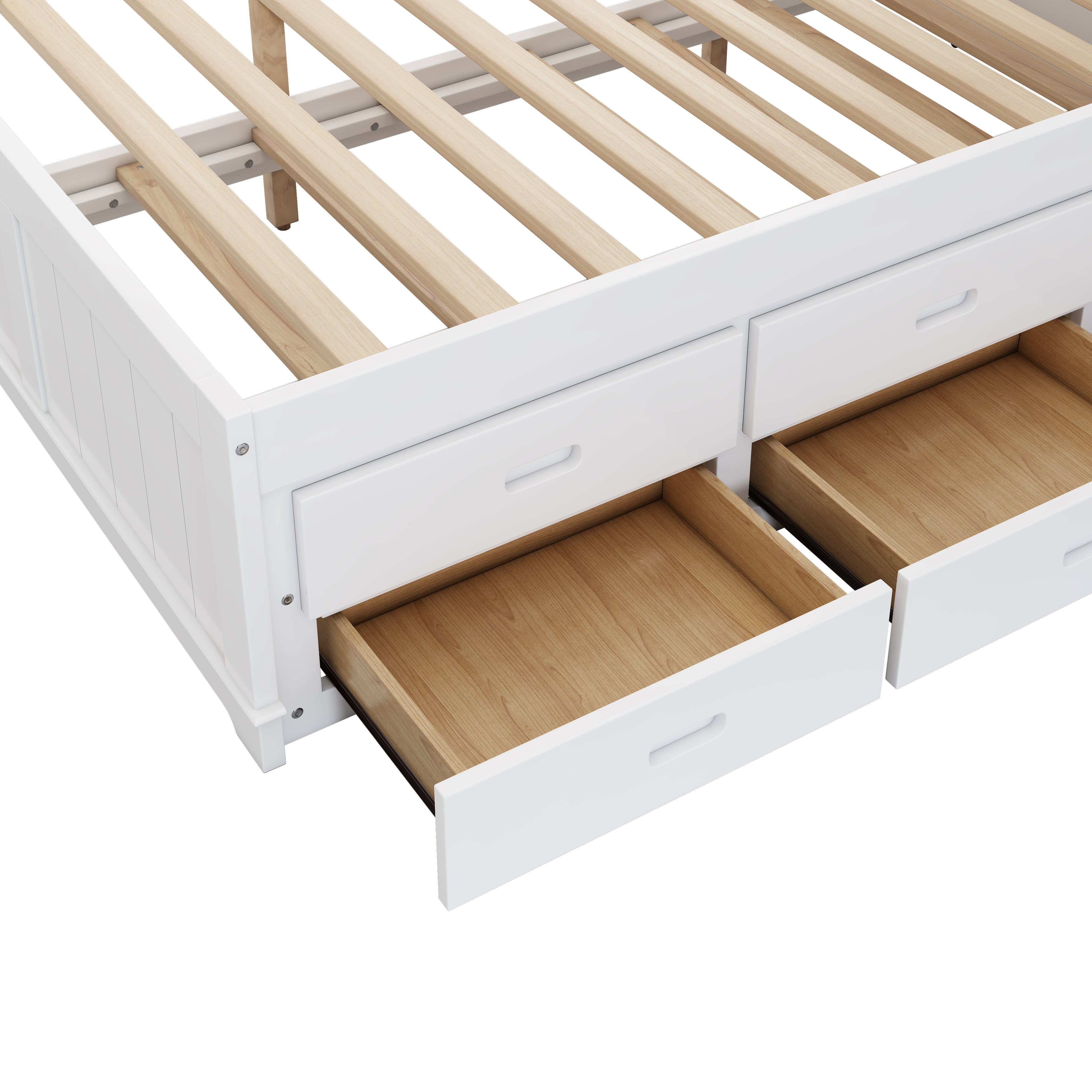 Solid Pine Twin Captain Bookcase Bed w/ Trundle Bed & 3 Drawers in Casual (White+Walnut)