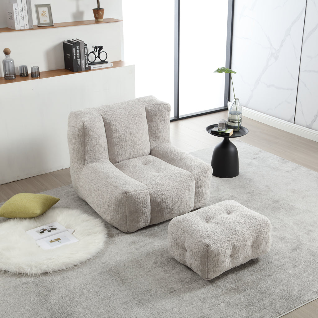 Fluffy Bean Bag Chair & Footstool w/ Memory Foam (Gray)
