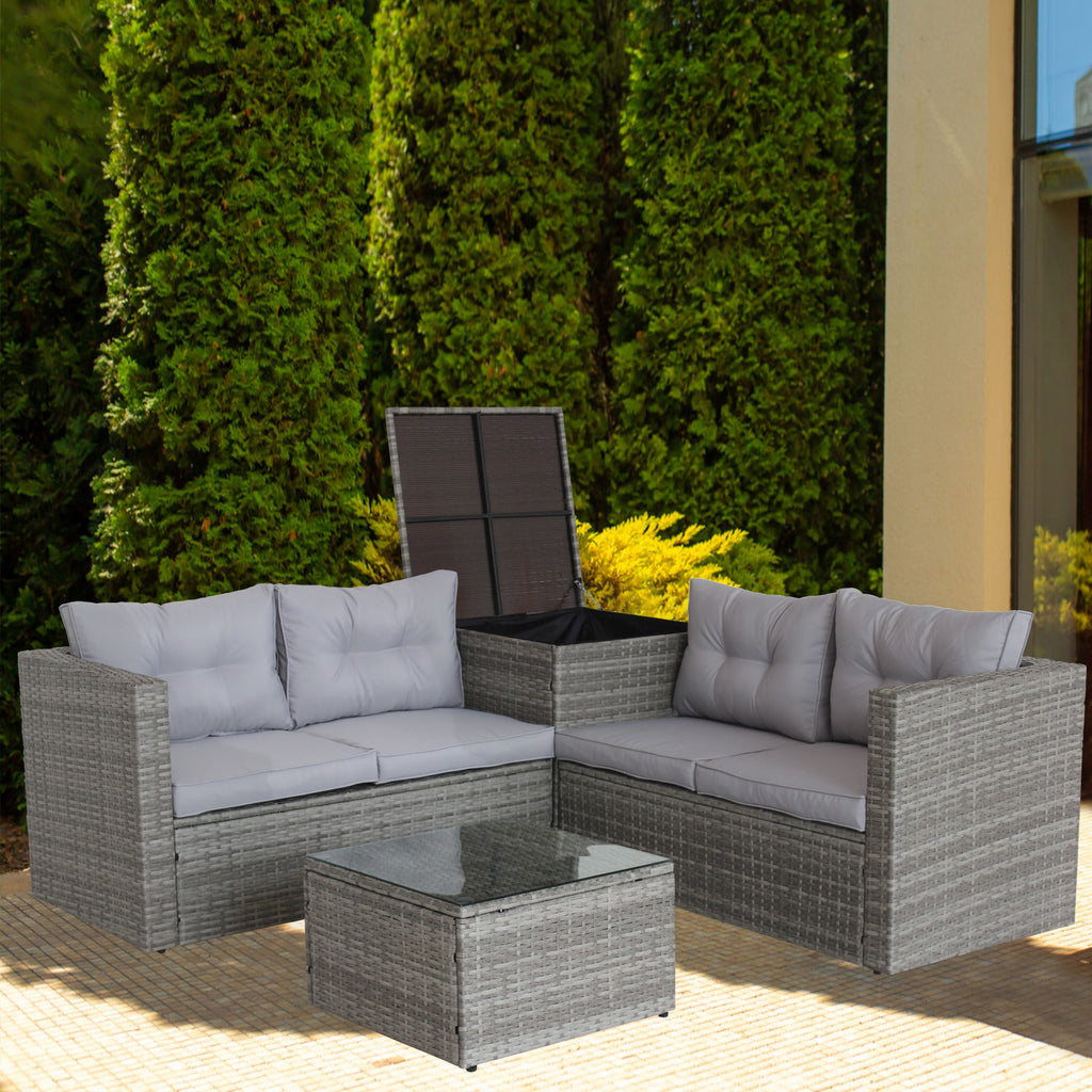 4 Piece Sectional, Wicker Rattan Outdoor Patio Furniture (Gray)