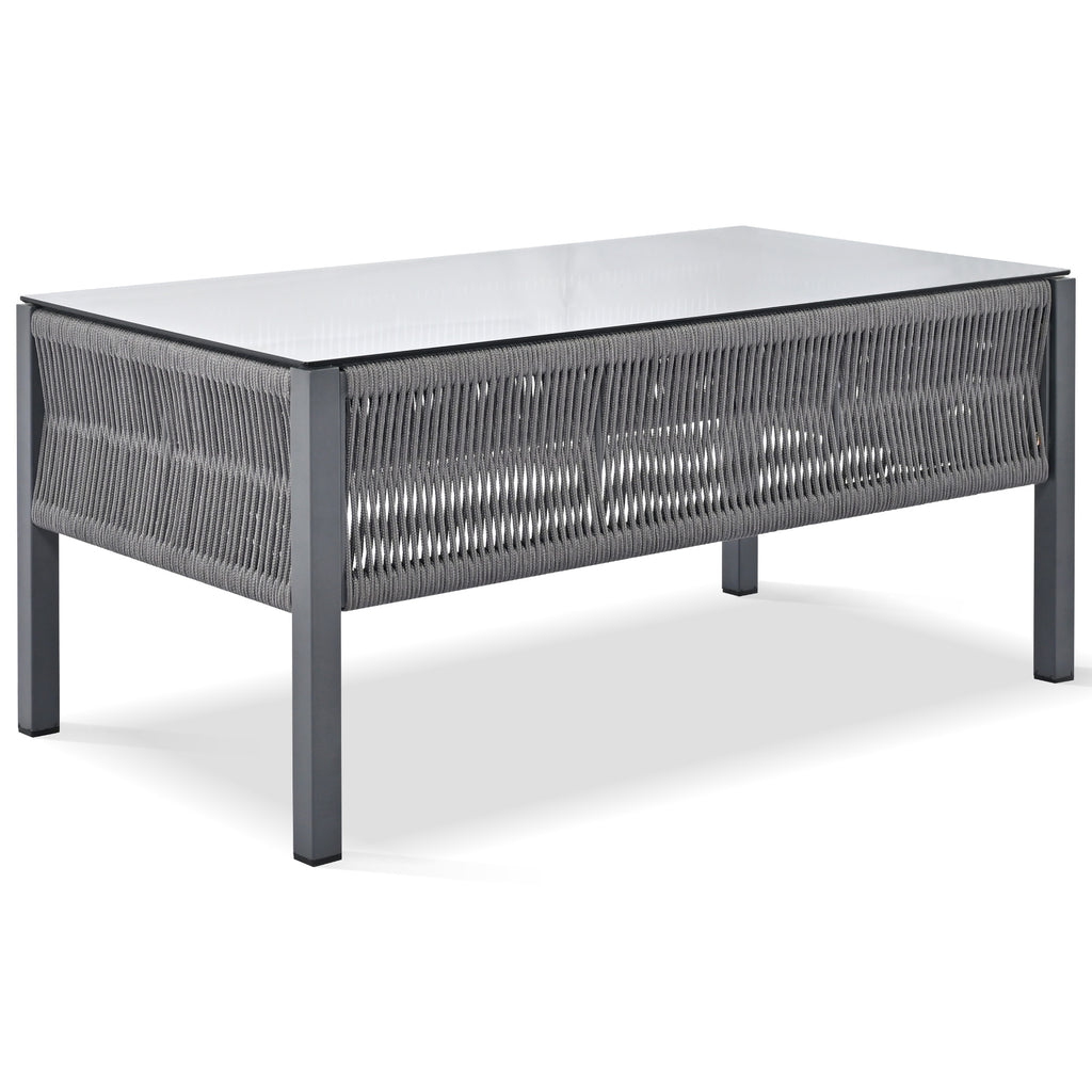 4 PC Boho Outdoor Furniture w/ Tempered Glass Table (Gray)