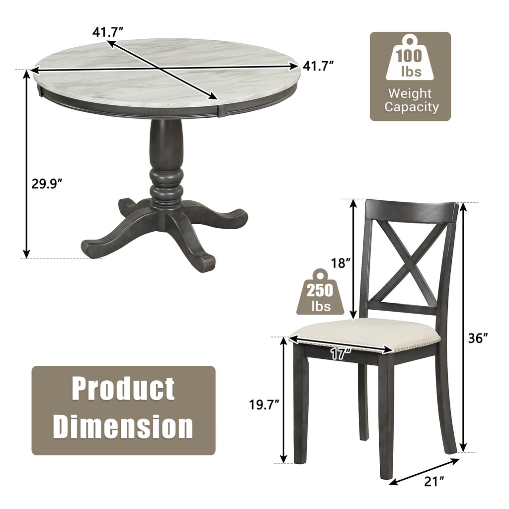 Orisfur 5 Piece Solid Wood Dining Table (Gray)