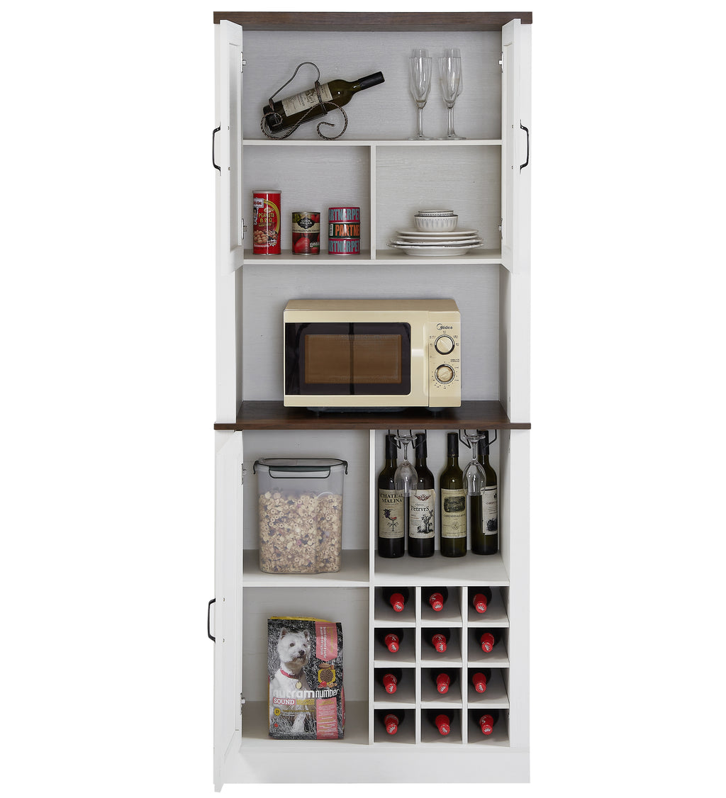 76 Inch Tall Farmhouse Kitchen Faux Rattan Wine Cabinet