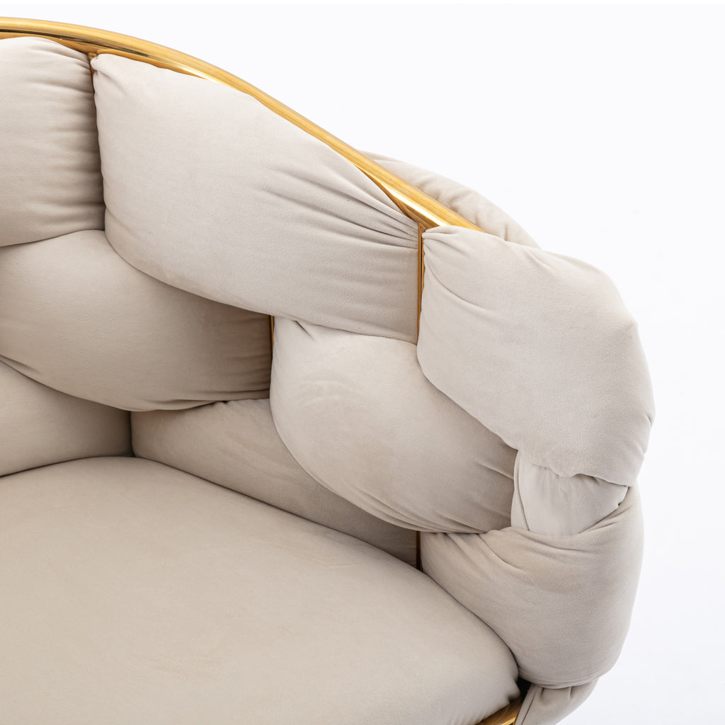 Luxury velvet single sofa bedroom chair (Beige)