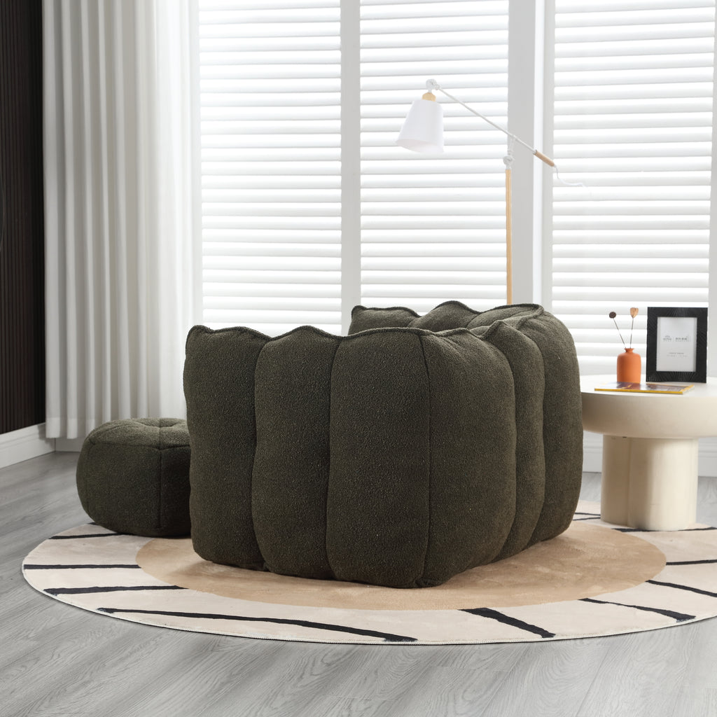 Plush Foam Lounger w/ Ottoman (Olive Green)