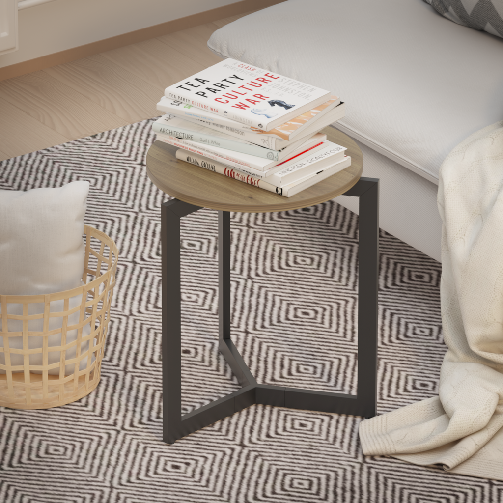 Round Accent End Table w/ Sturdy Metal Frame