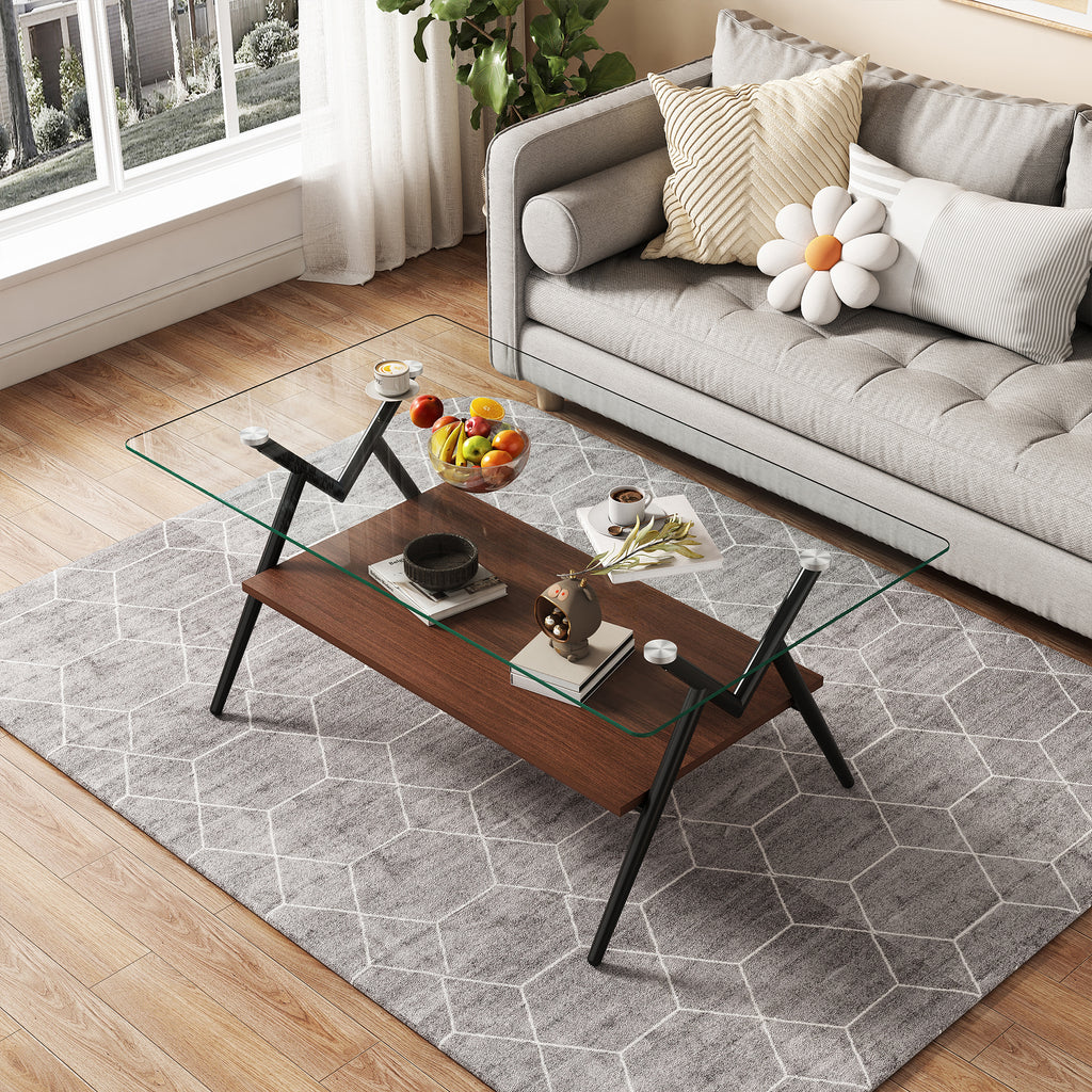 Modern Rectangle Coffee Table with Tempered Glass