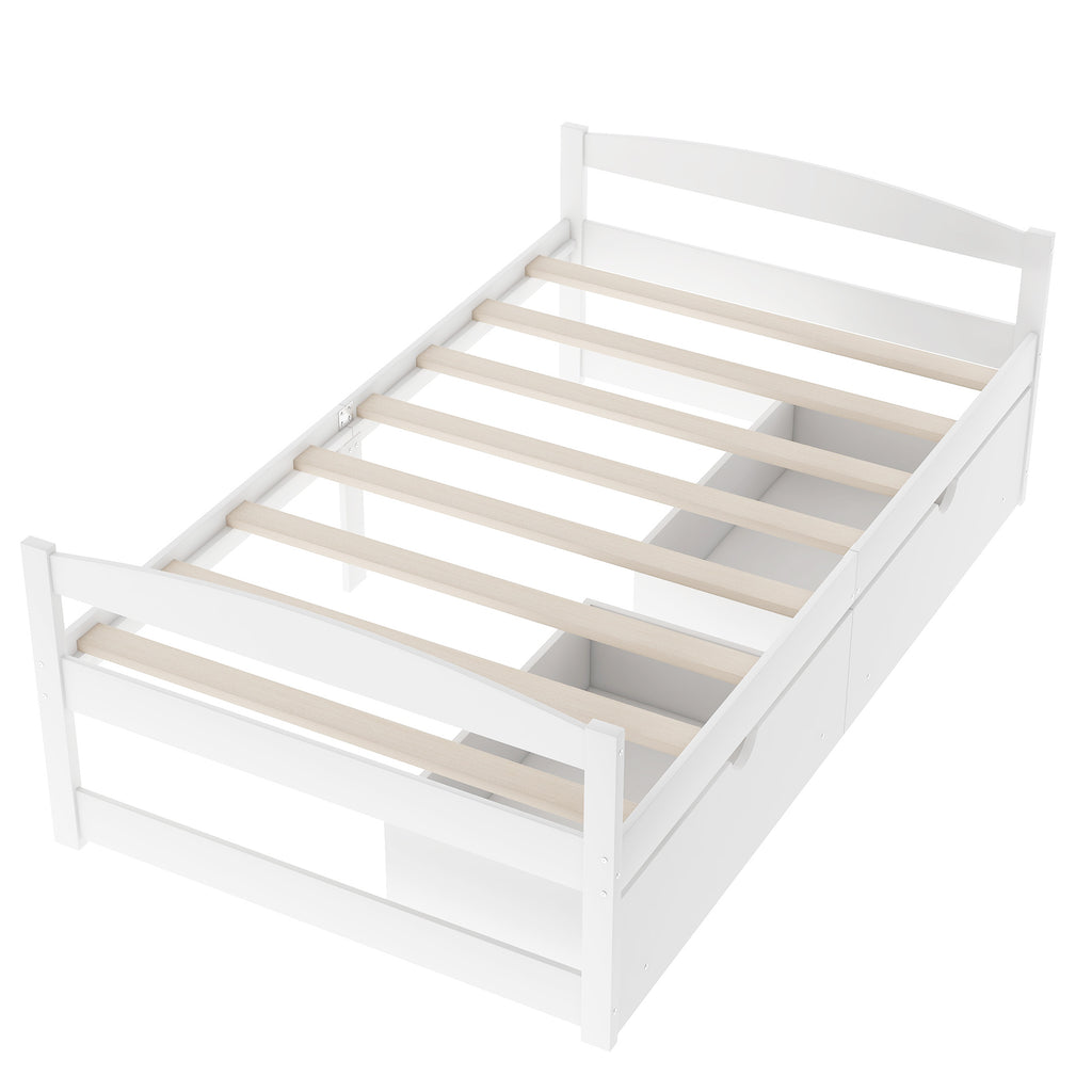 Twin size platform bed w/ two drawers (White)