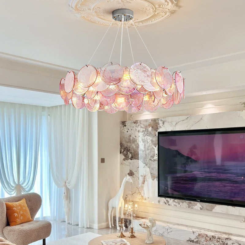Pink Stained Glass Chandelier
