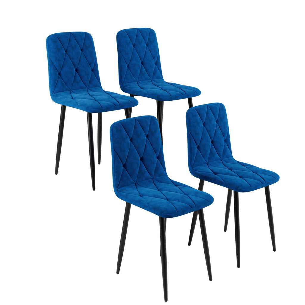 Sleek Velvet Dining Chairs - Set of 4 (Blue)