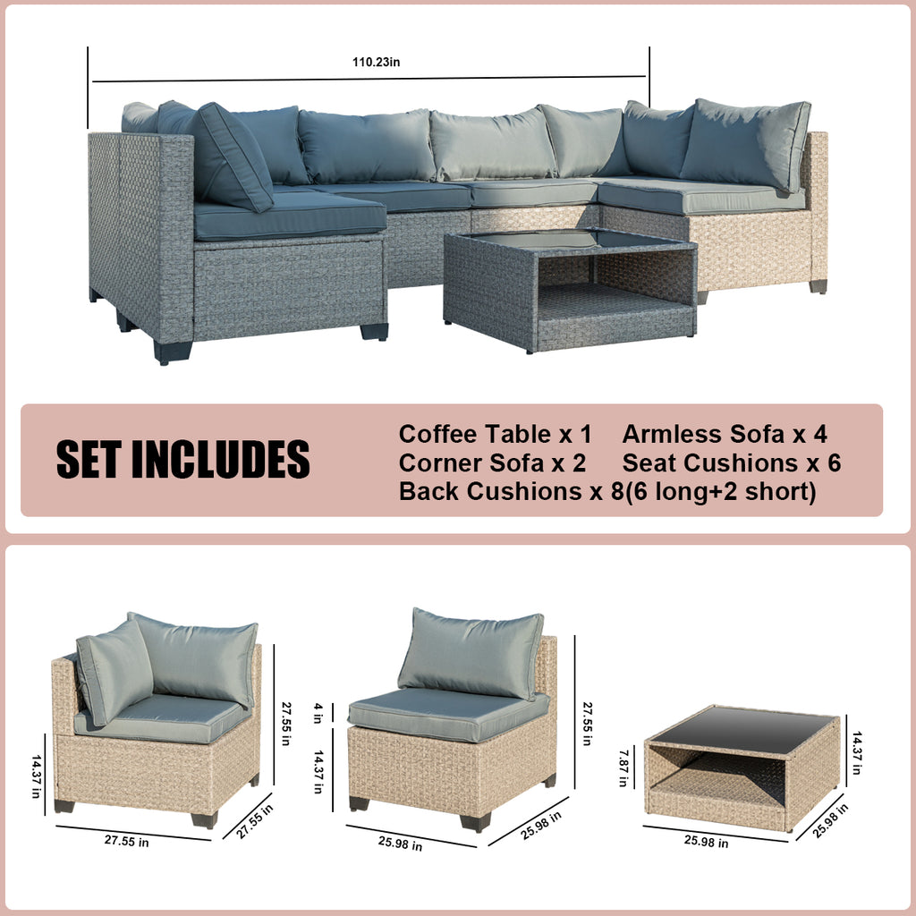 7-Piece Boho Outdoor Patio Furniture Set (Gray Cushions)