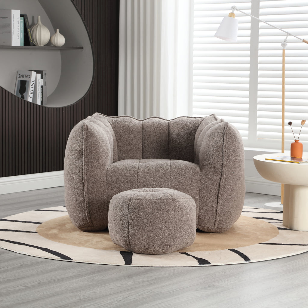 Plush Foam Lounger w/ Ottoman (Coffee)