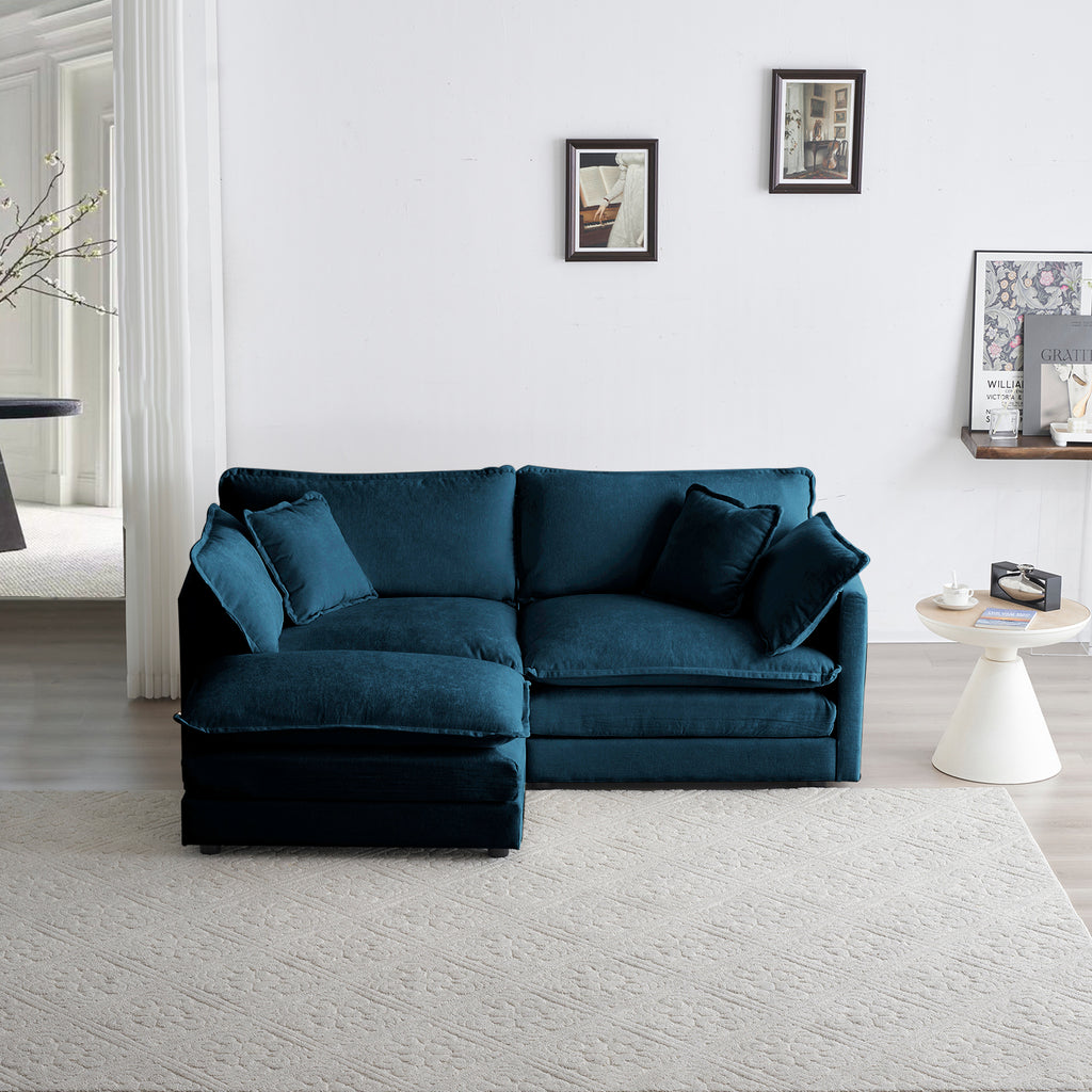 Chenille 2 seat L-shaped section w/ Ottoman (Blue)