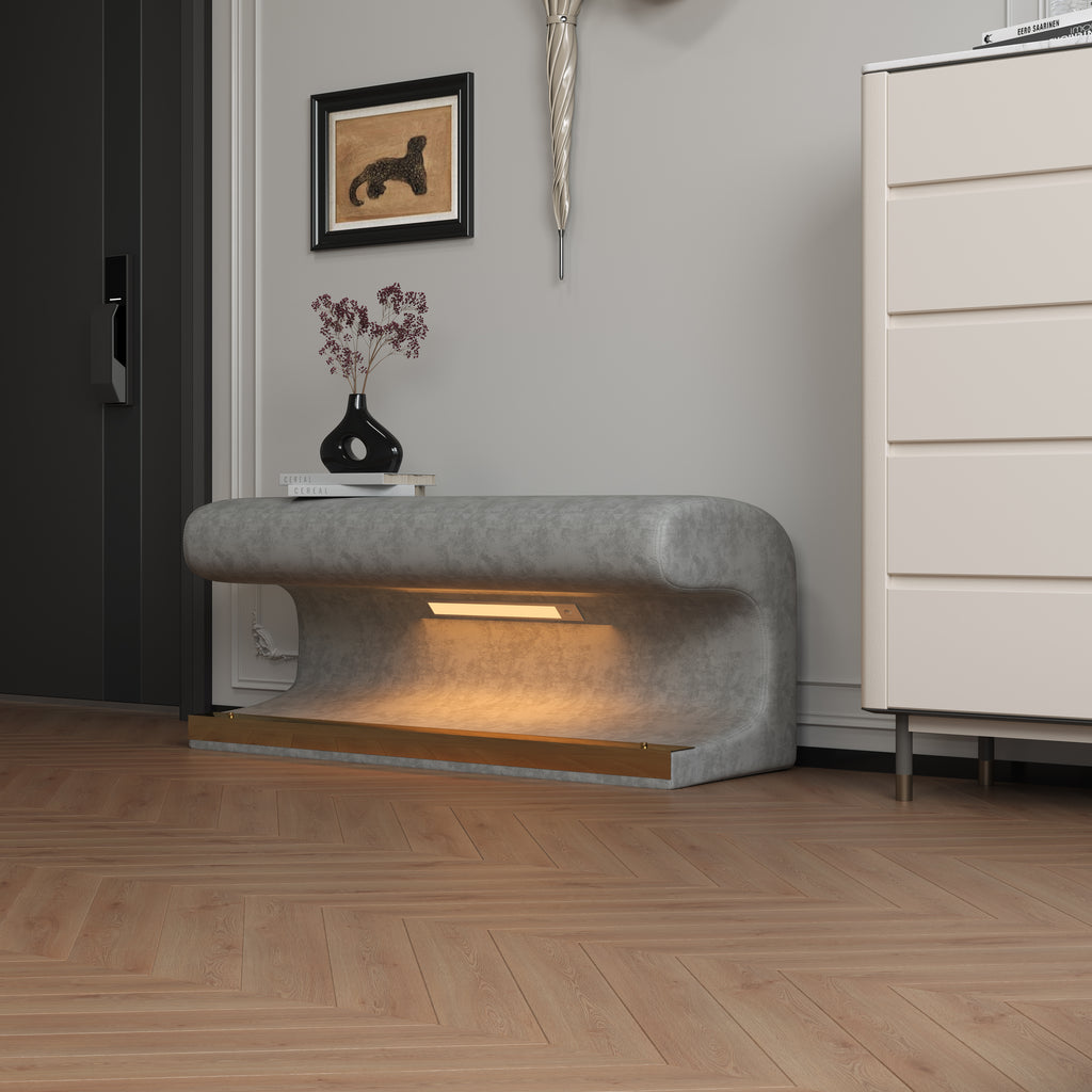 Entryway Bench Leather Ottoman w/ LED Sensor Light (Gray)