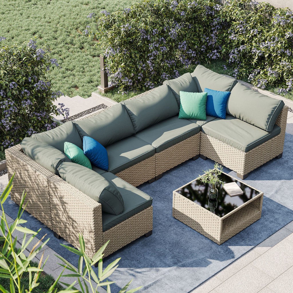 7-Piece Boho Outdoor Patio Furniture Set (Gray Cushions)