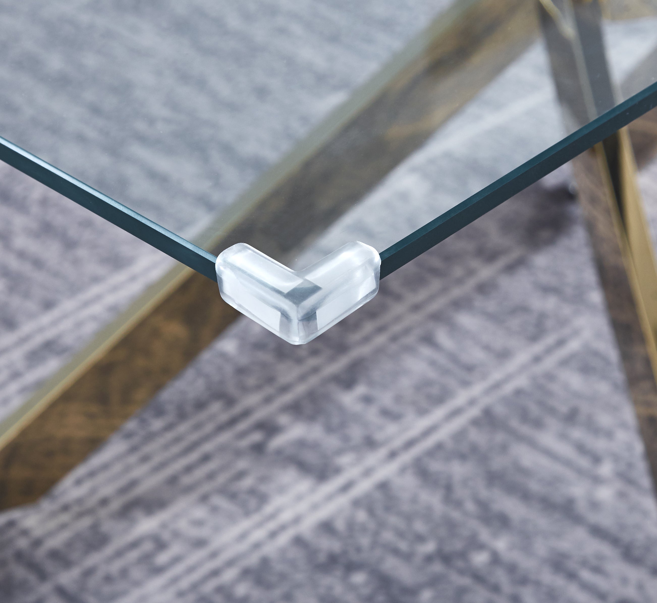 Modern Rectangular Tempered Glass Dining Table (Gold)