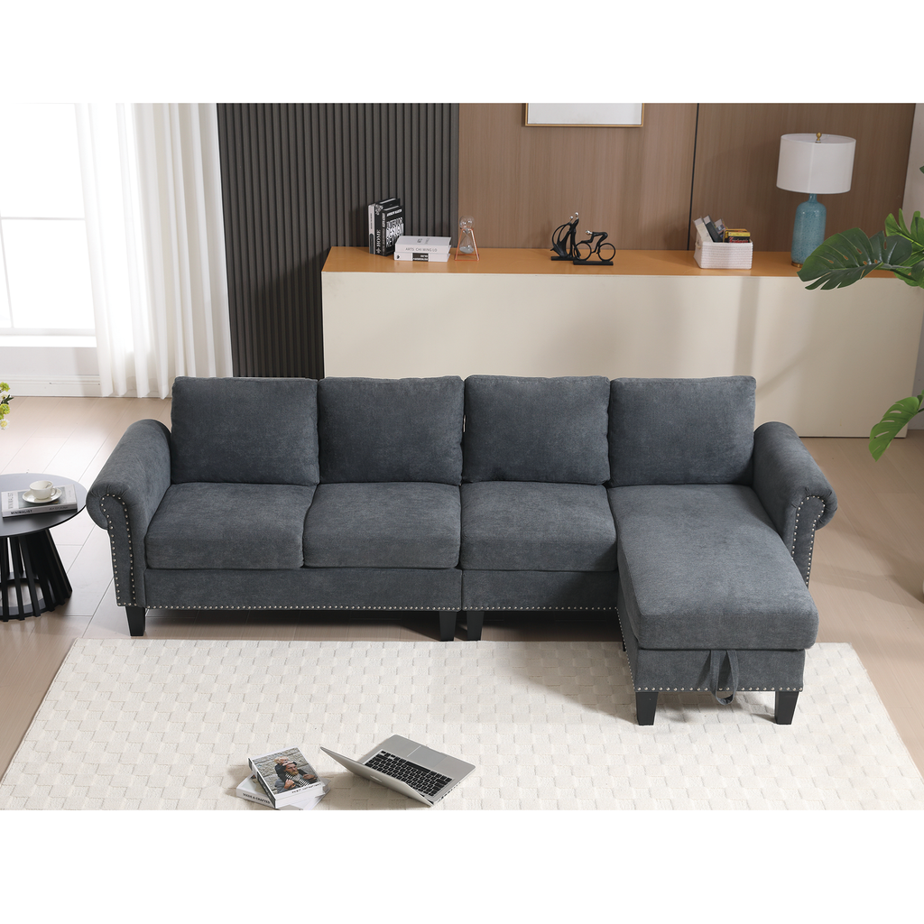 Convertible L-Sectional Sofa with Storage (Gray)