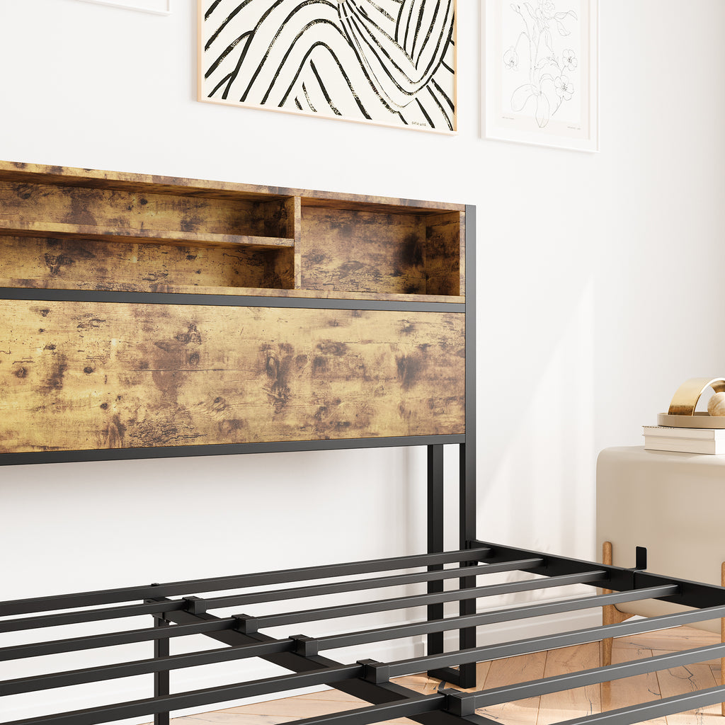 Wooden Queen Bed Frame w/ Storage Headboard (Black)