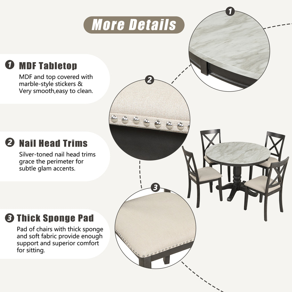 Orisfur 5 Piece Solid Wood Dining Table (Gray)