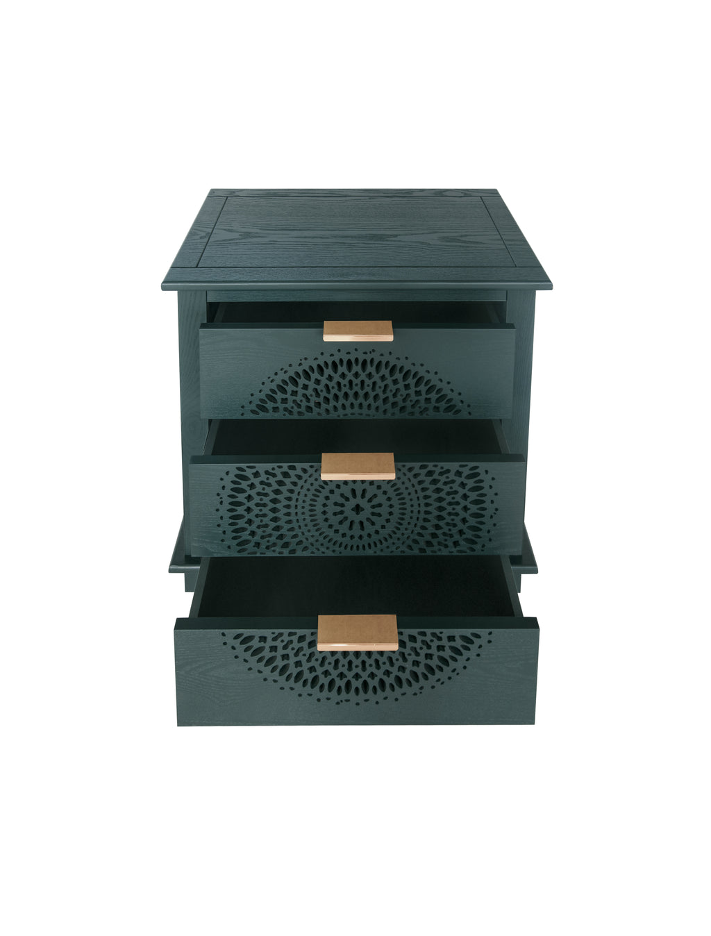 Hollow-Carved 3 Drawer Dresser Chest (Blackish Green)