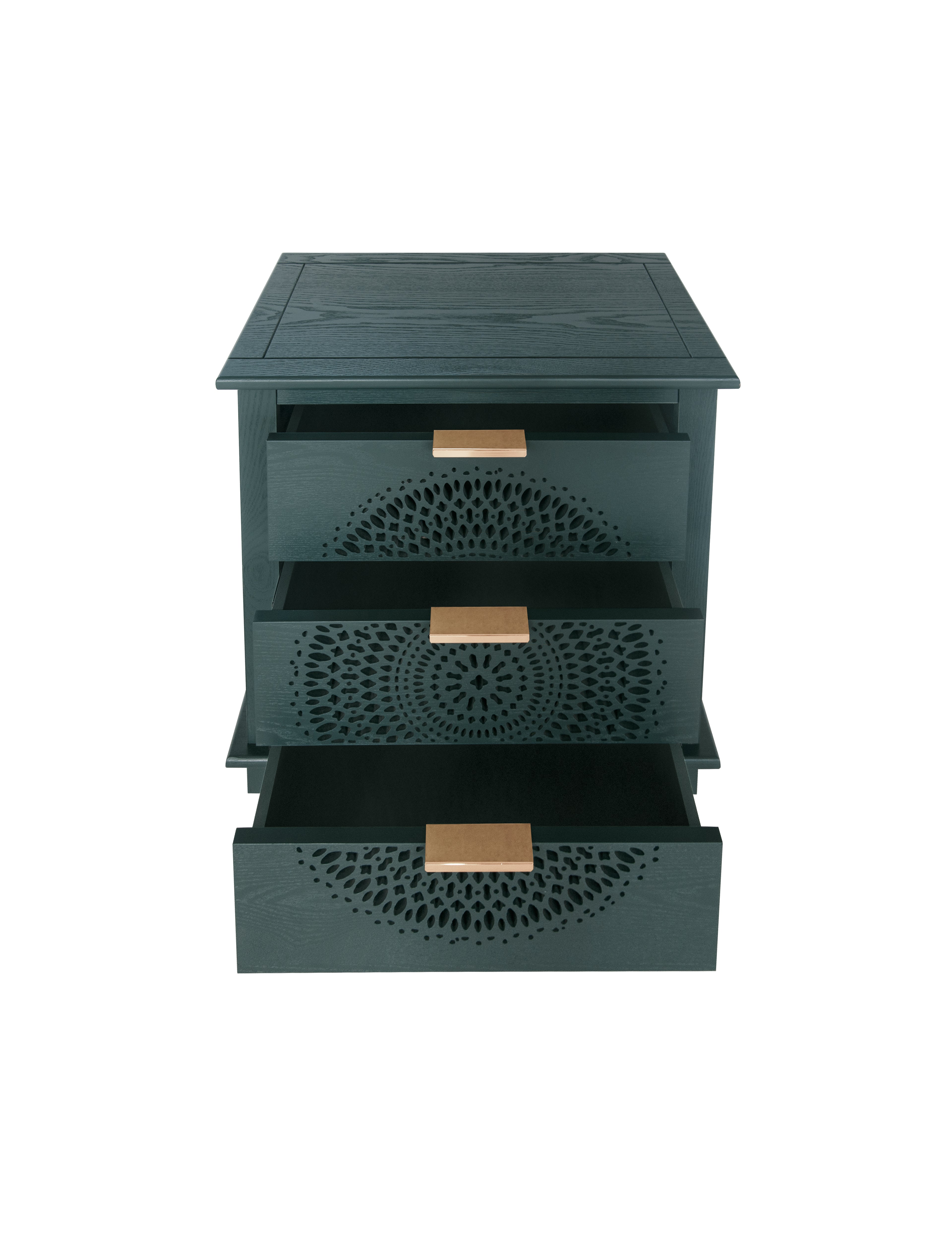 Hollow-Carved 3 Drawer Dresser Chest (Blackish Green)