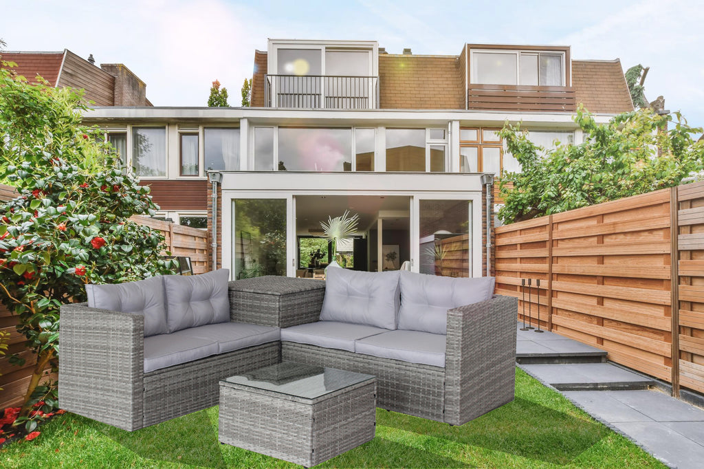 4 Piece Sectional, Wicker Rattan Outdoor Patio Furniture (Gray)