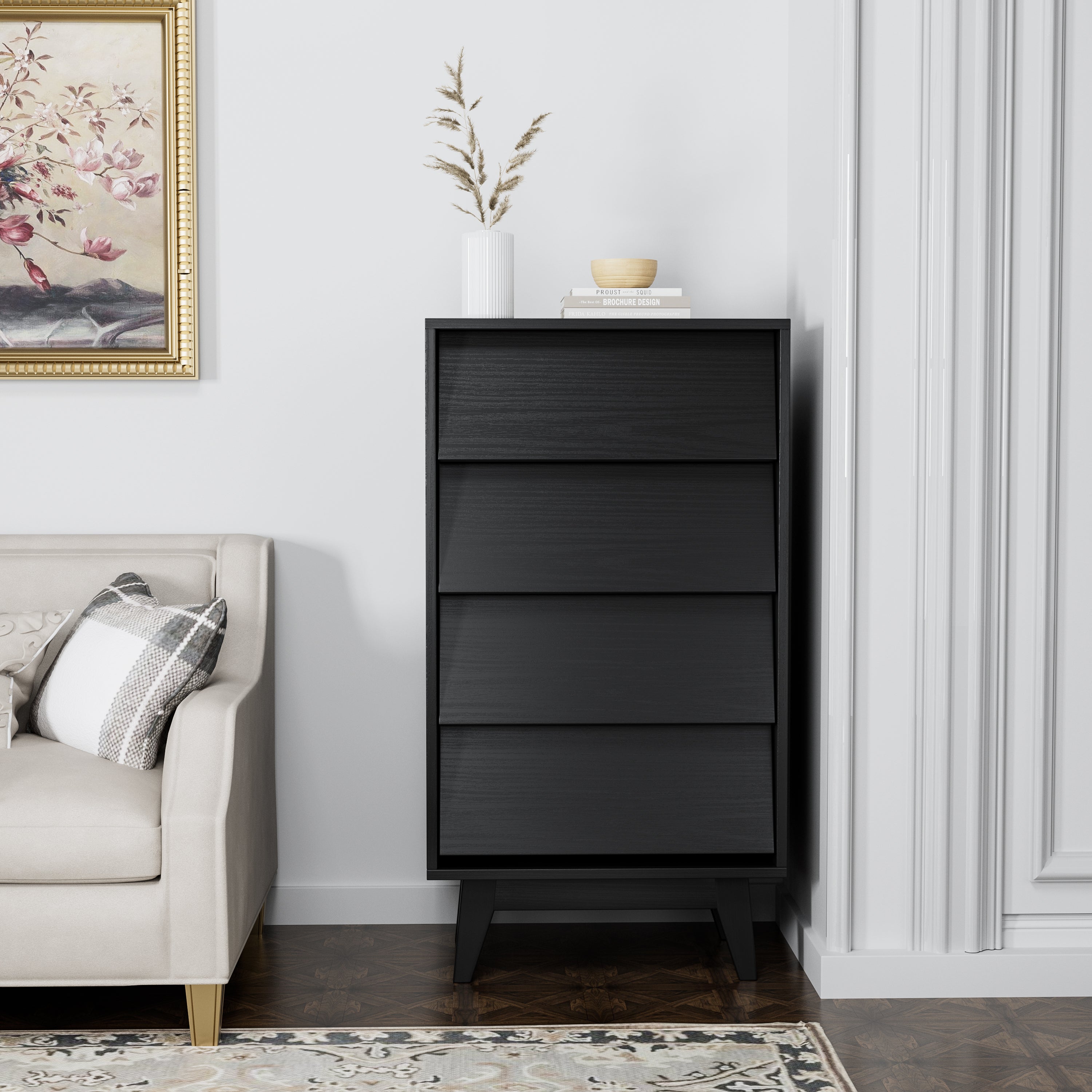 4 Drawer Vintage Bevel Dresser (Black)