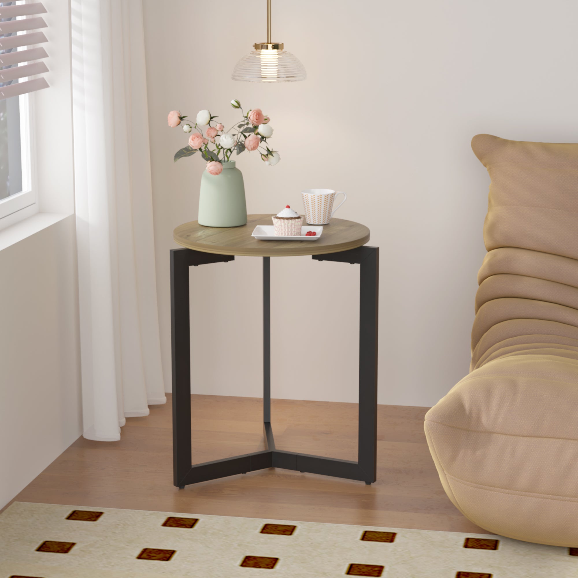 Round Accent End Table w/ Sturdy Metal Frame