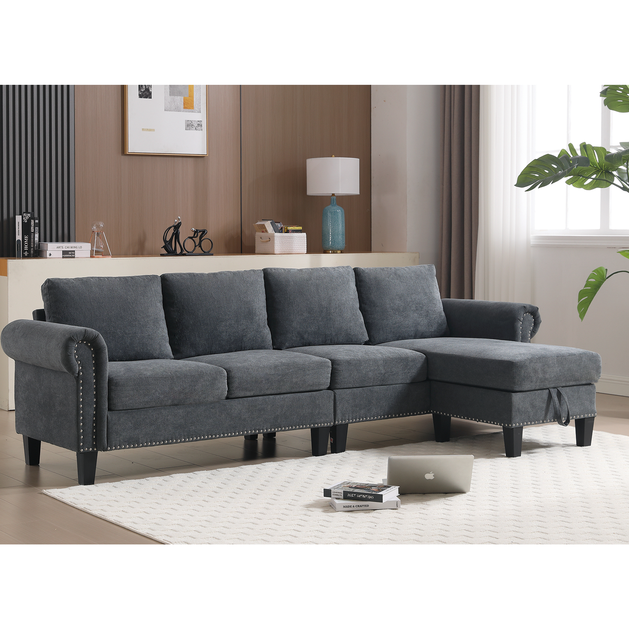 Convertible L-Sectional Sofa with Storage (Gray)