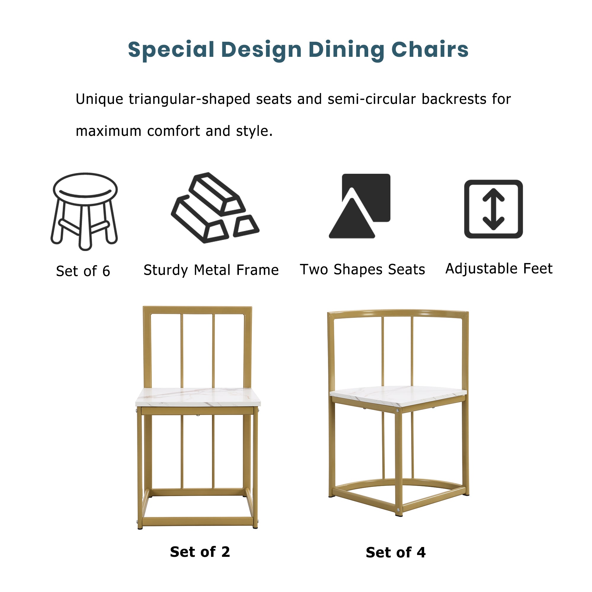 Modern 7-Piece Dining Table Set with Faux Marble (White/Gold)
