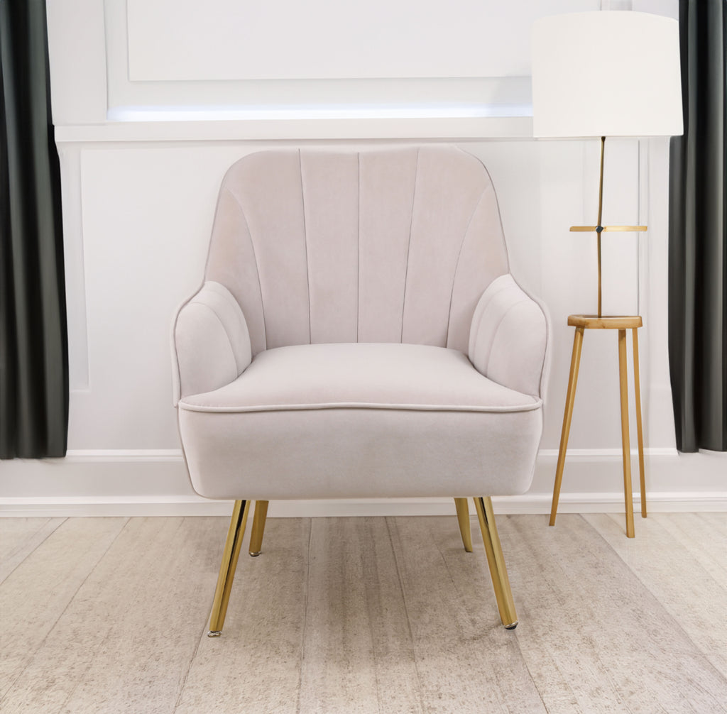 Modern Mid Century Velvet Sherpa Armchair (BEIGE)