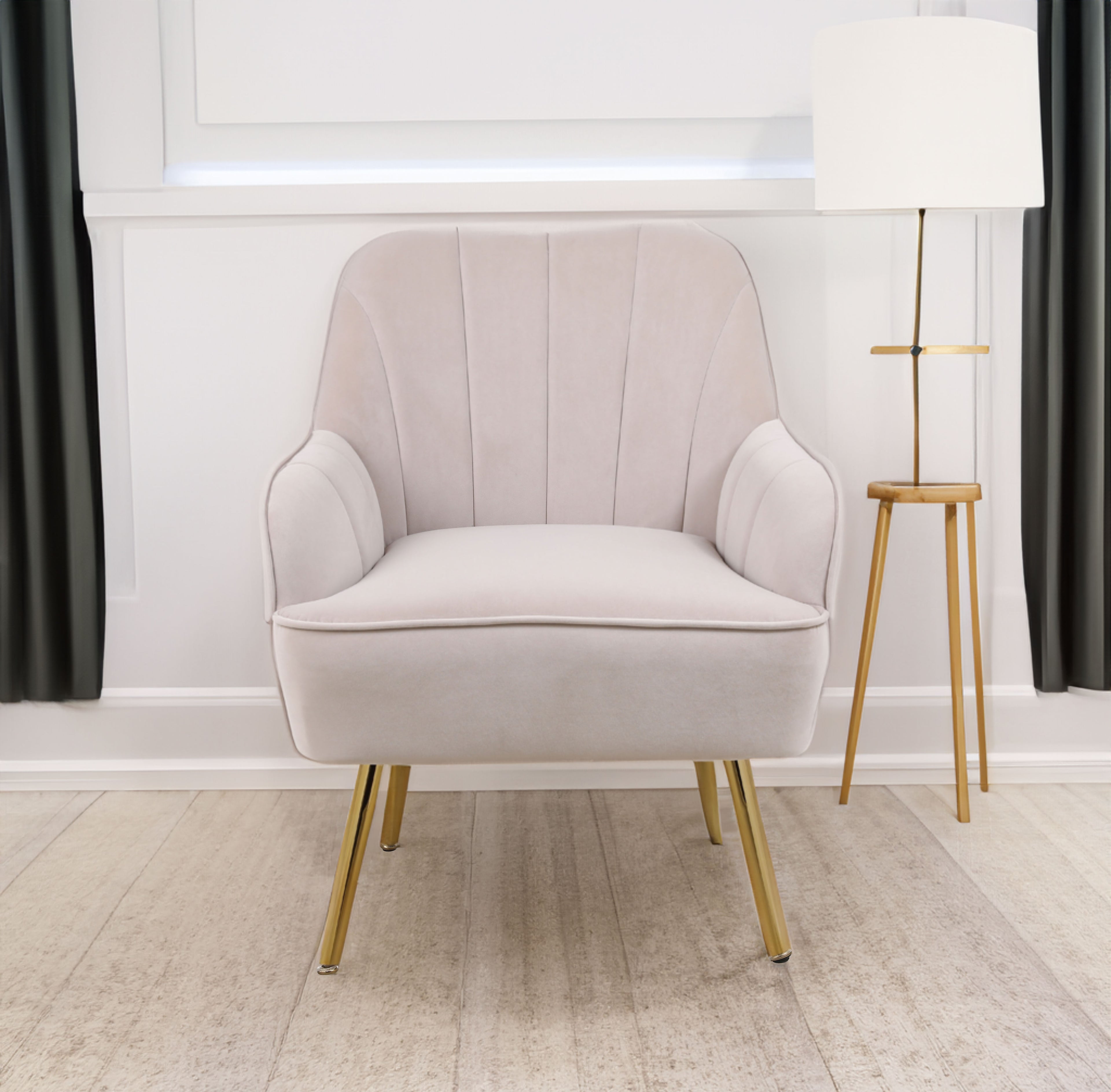 Modern Mid Century Velvet Sherpa Armchair (BEIGE)