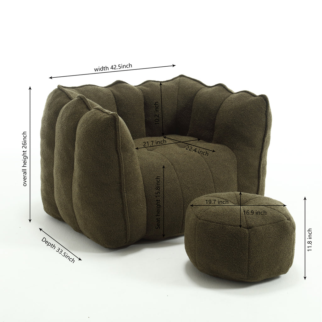 Plush Foam Lounger w/ Ottoman (Olive Green)