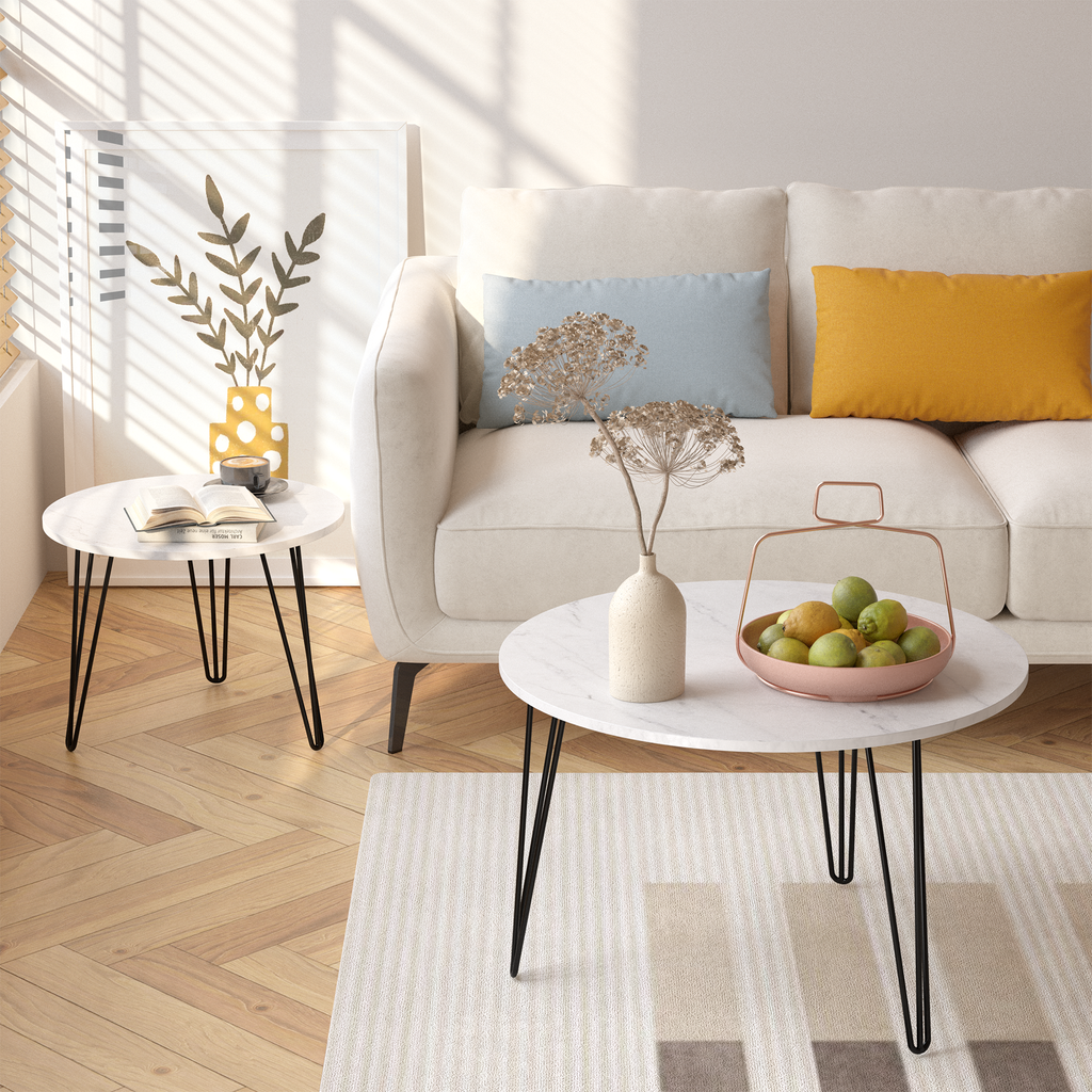 2 Set Round Nesting Coffee Table (White)
