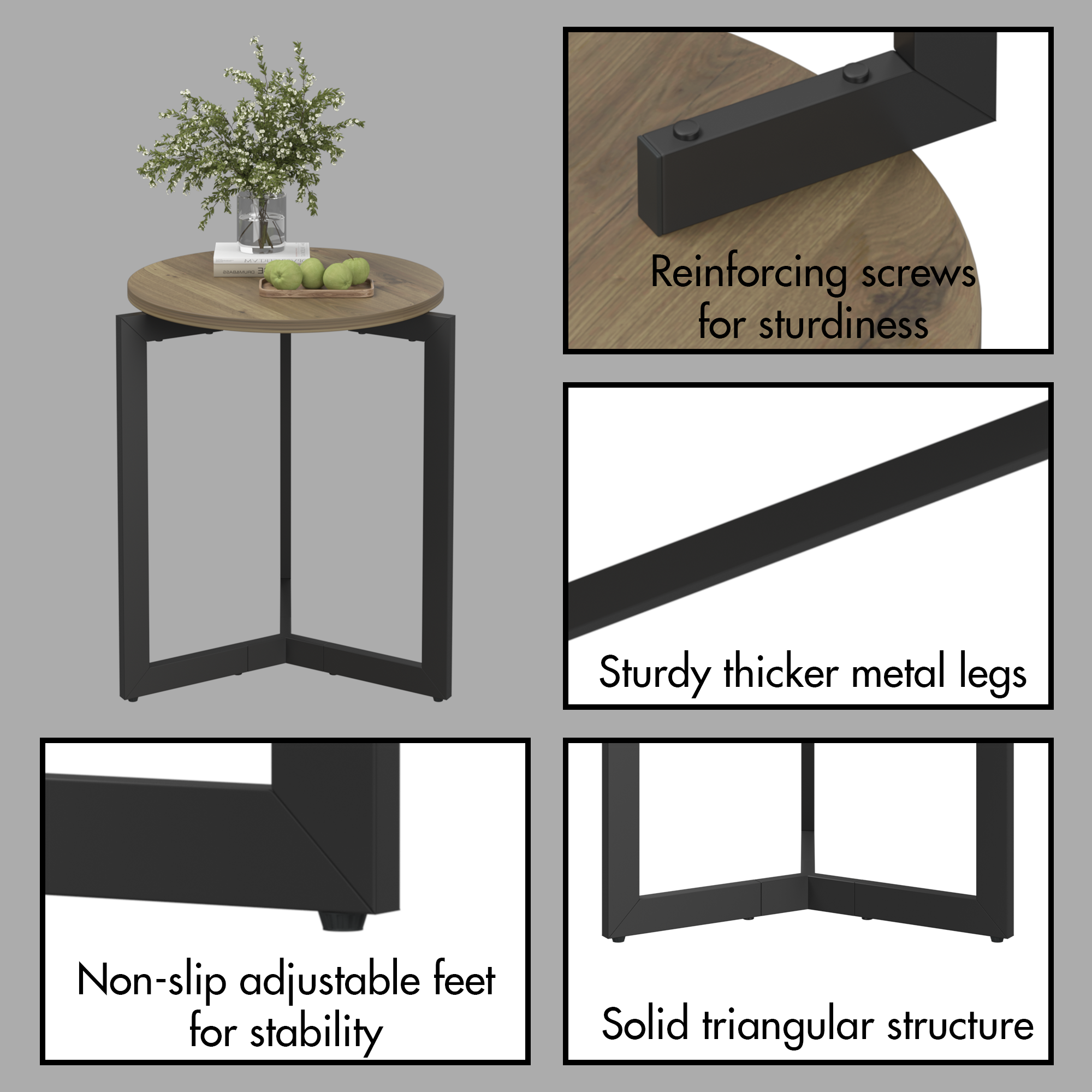 Round Accent End Table w/ Sturdy Metal Frame