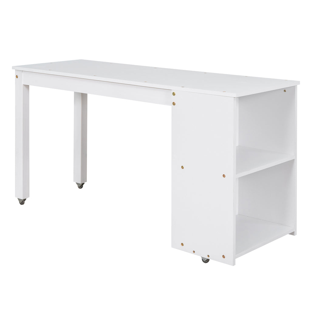 Low Study Full Loft Bed w/ Cabinet Shelves & Desk (White)