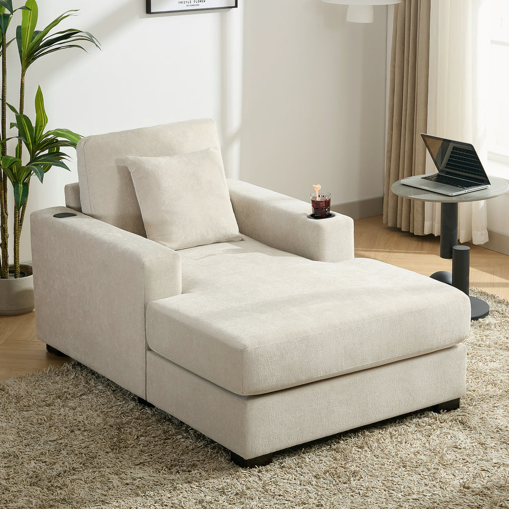 Oversized Chenille Chaise Lounger (Cream)