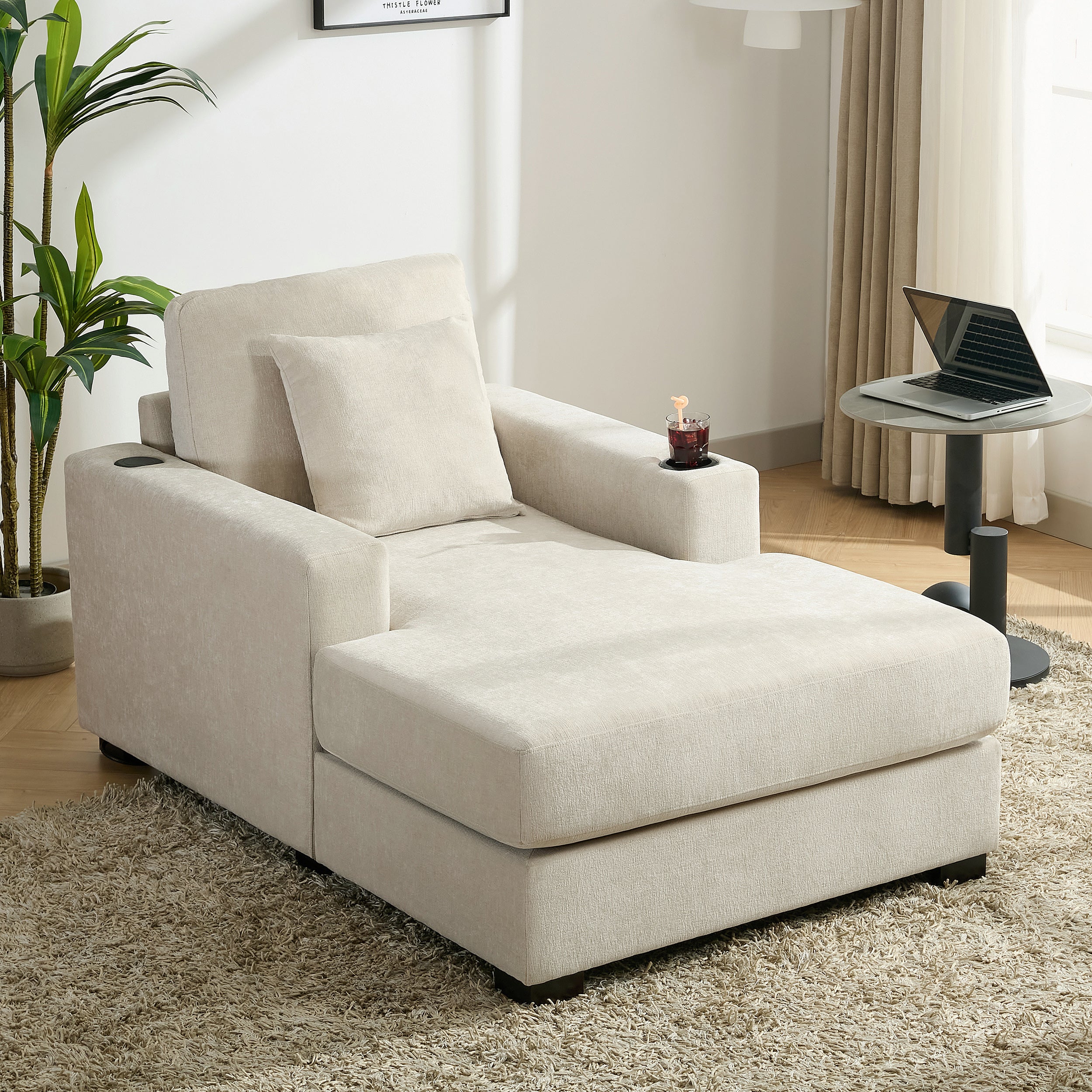 Oversized Chenille Chaise Lounger (Cream)
