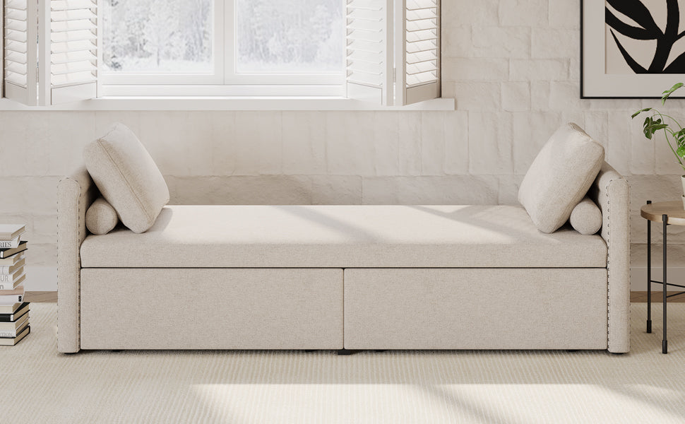 Modern Lounge Chair Sofa Bed w/ 2 Drawers - without mattress (Beige)