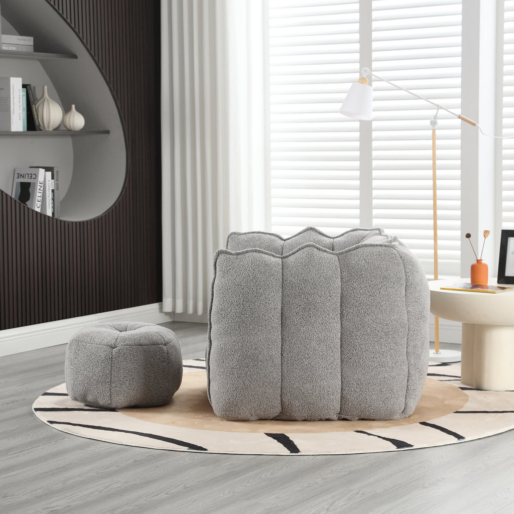 Plush Foam Lounger w/ Ottoman (Gray)