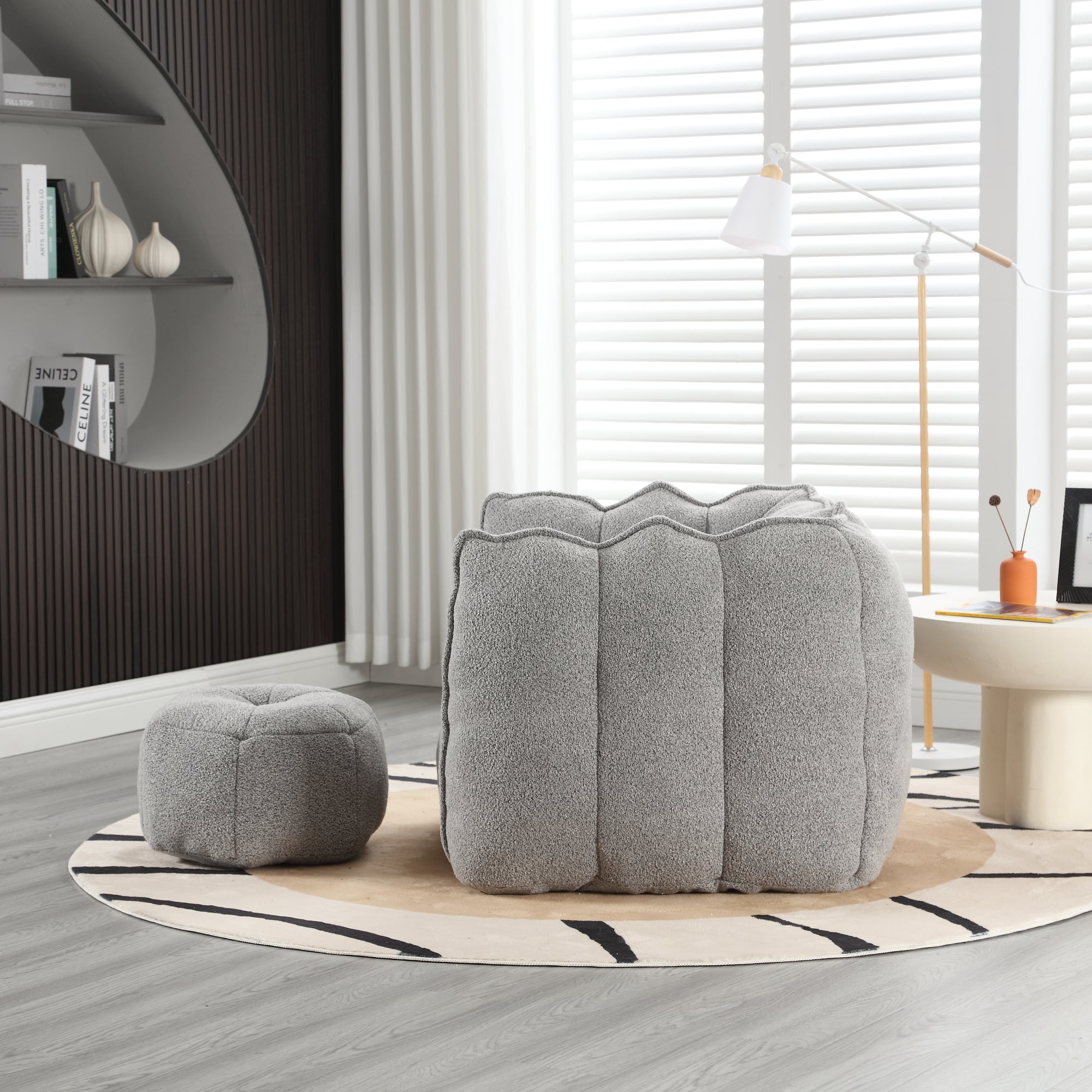 Plush Foam Lounger w/ Ottoman (Gray)