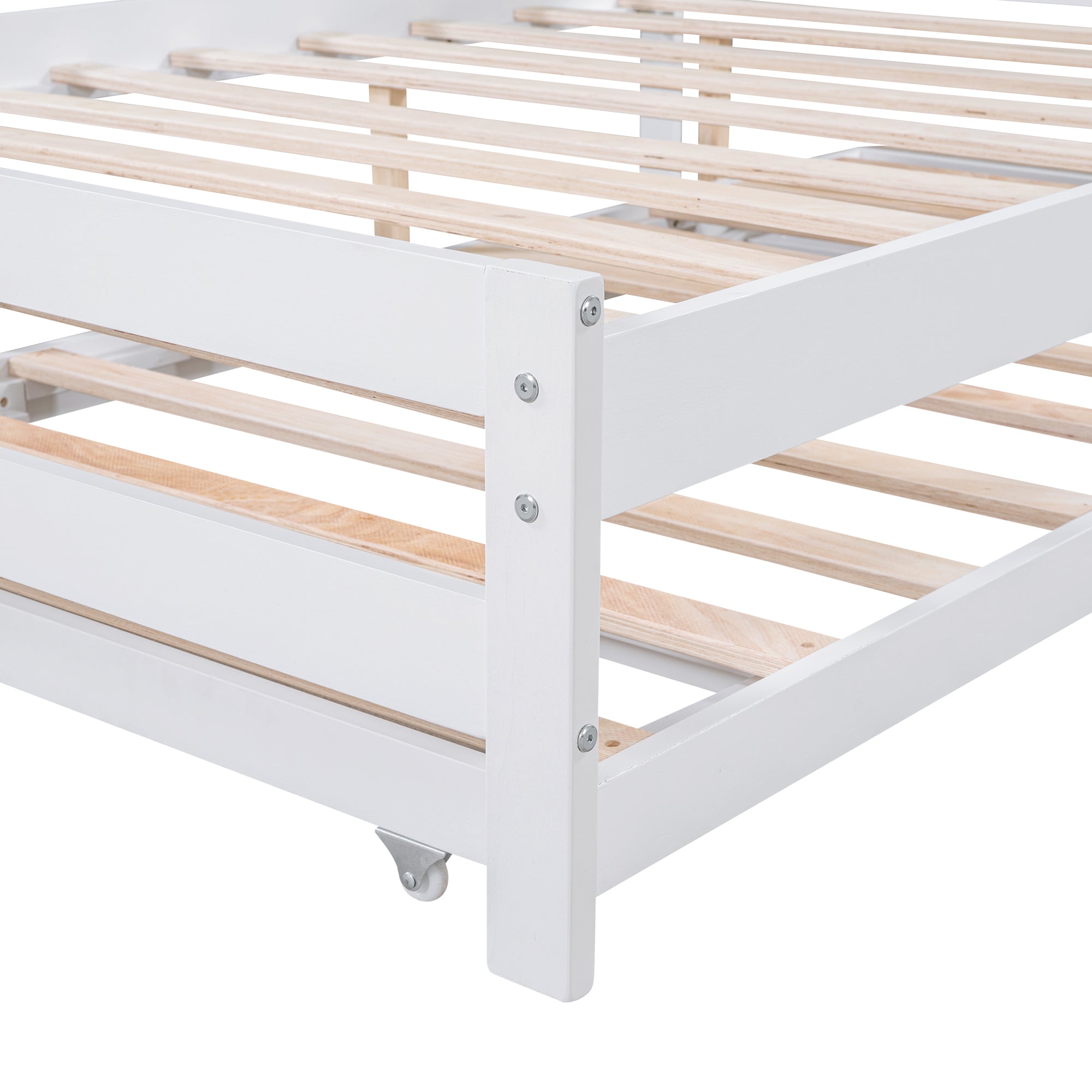 Full Size Platform Bed with Adjustable Trundle (White)
