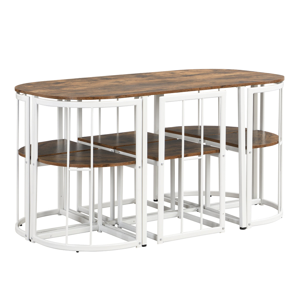 Modern 7-Piece Dining Table Set with Faux Marble (White/Cherry)