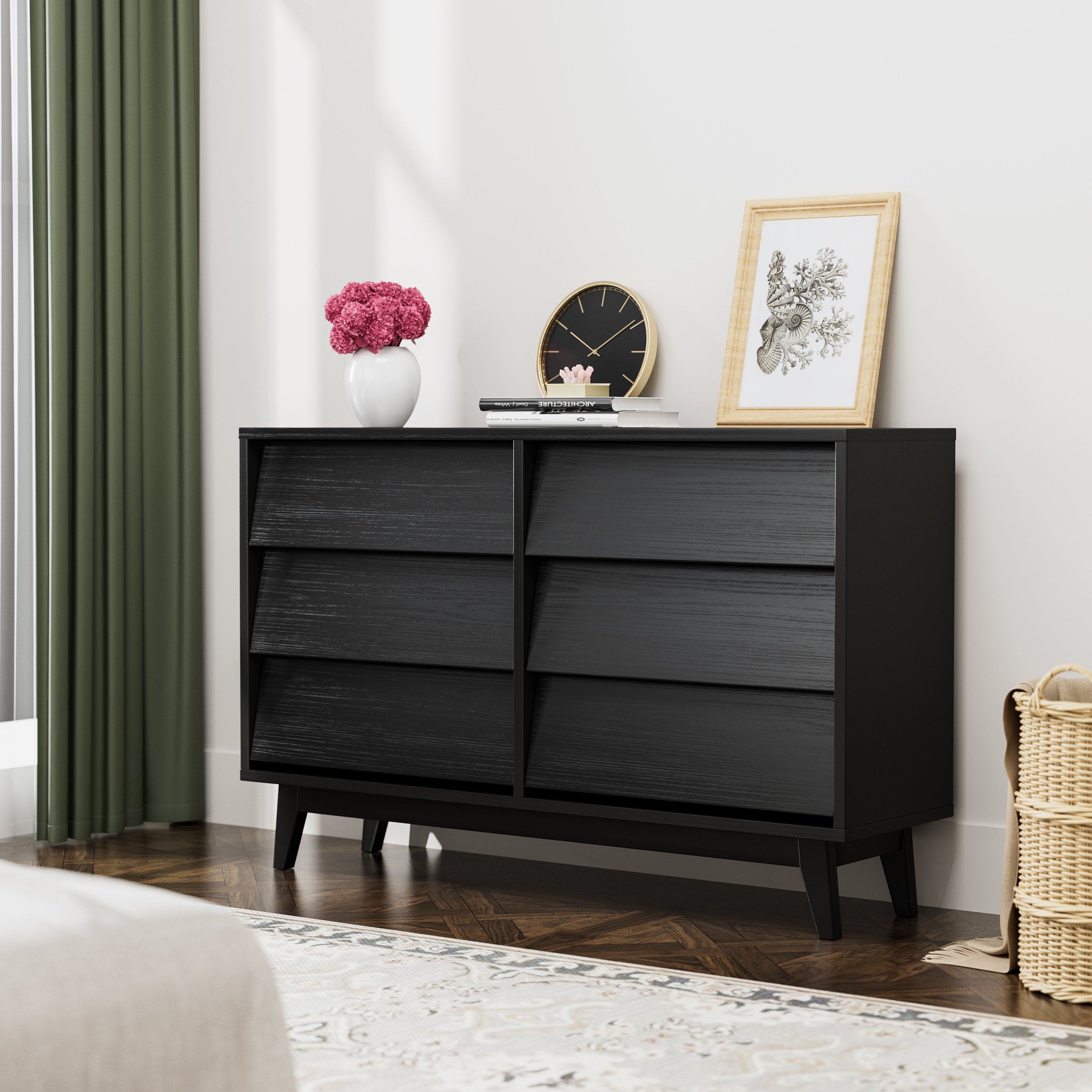 6 Drawer Vintage Bevel Dresser (Black)