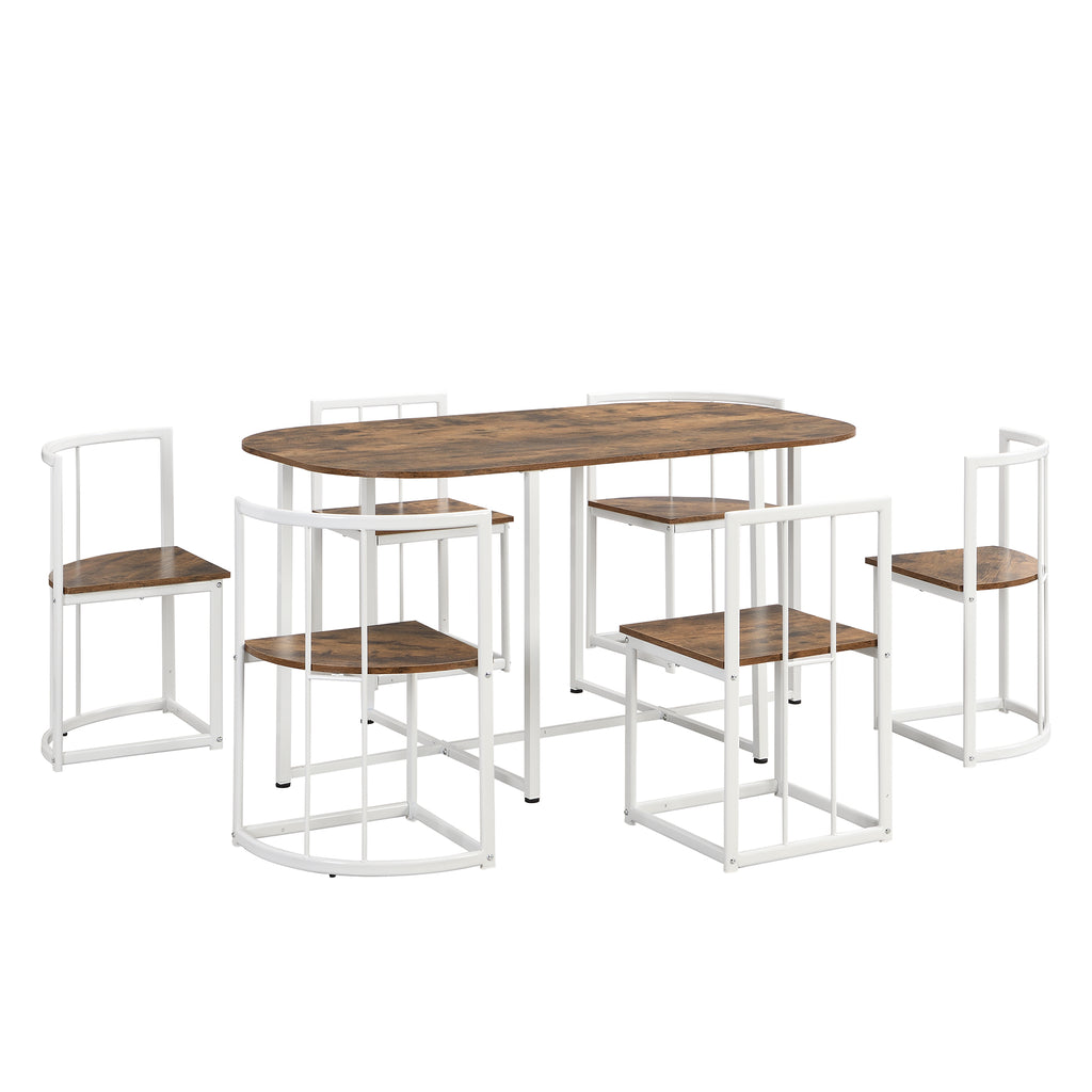 Modern 7-Piece Dining Table Set with Faux Marble (White/Cherry)