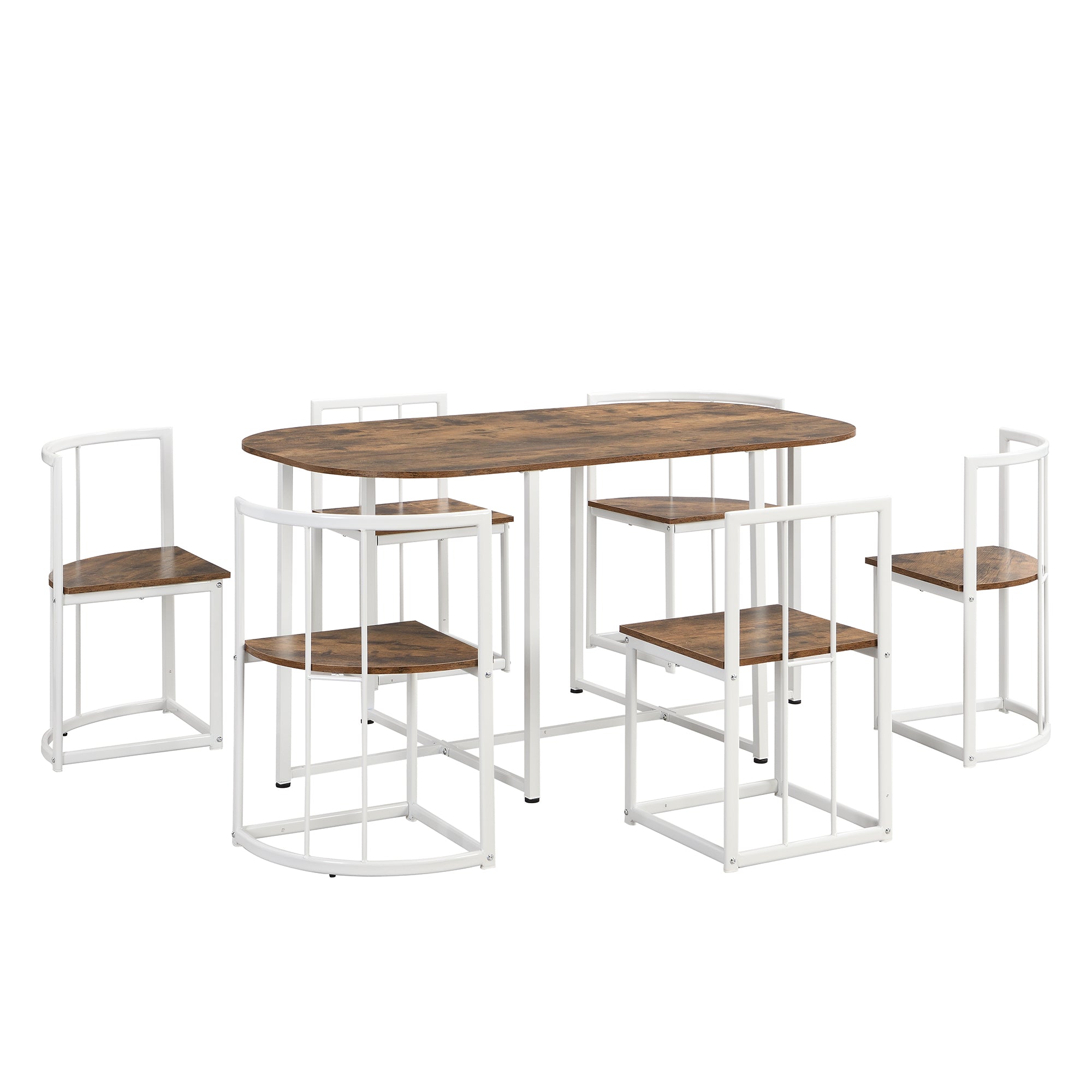 Modern 7-Piece Dining Table Set with Faux Marble (White/Cherry)