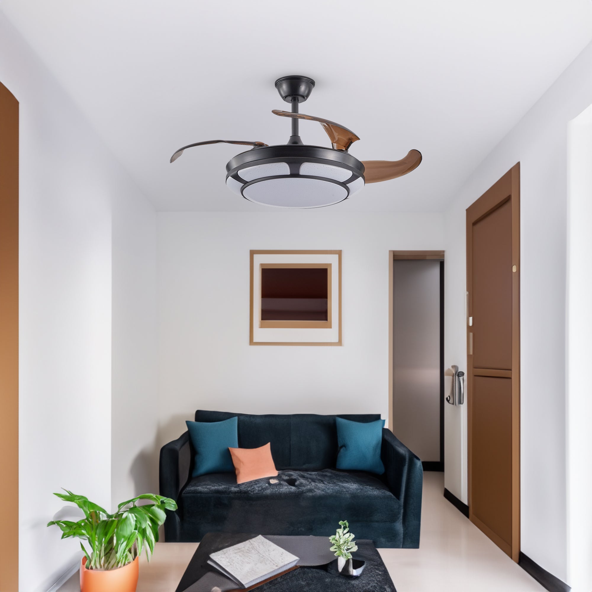 Modern Minimalist Invisible Retractable Ceiling Fan With LED Light
