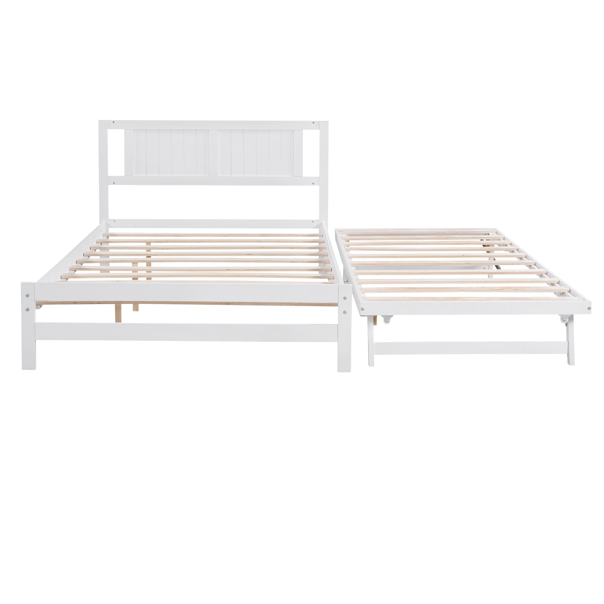 Full Size Platform Bed with Adjustable Trundle (White)
