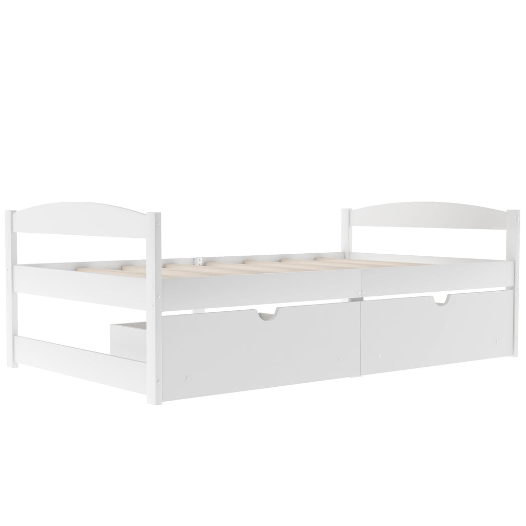 Twin size platform bed w/ two drawers (White)